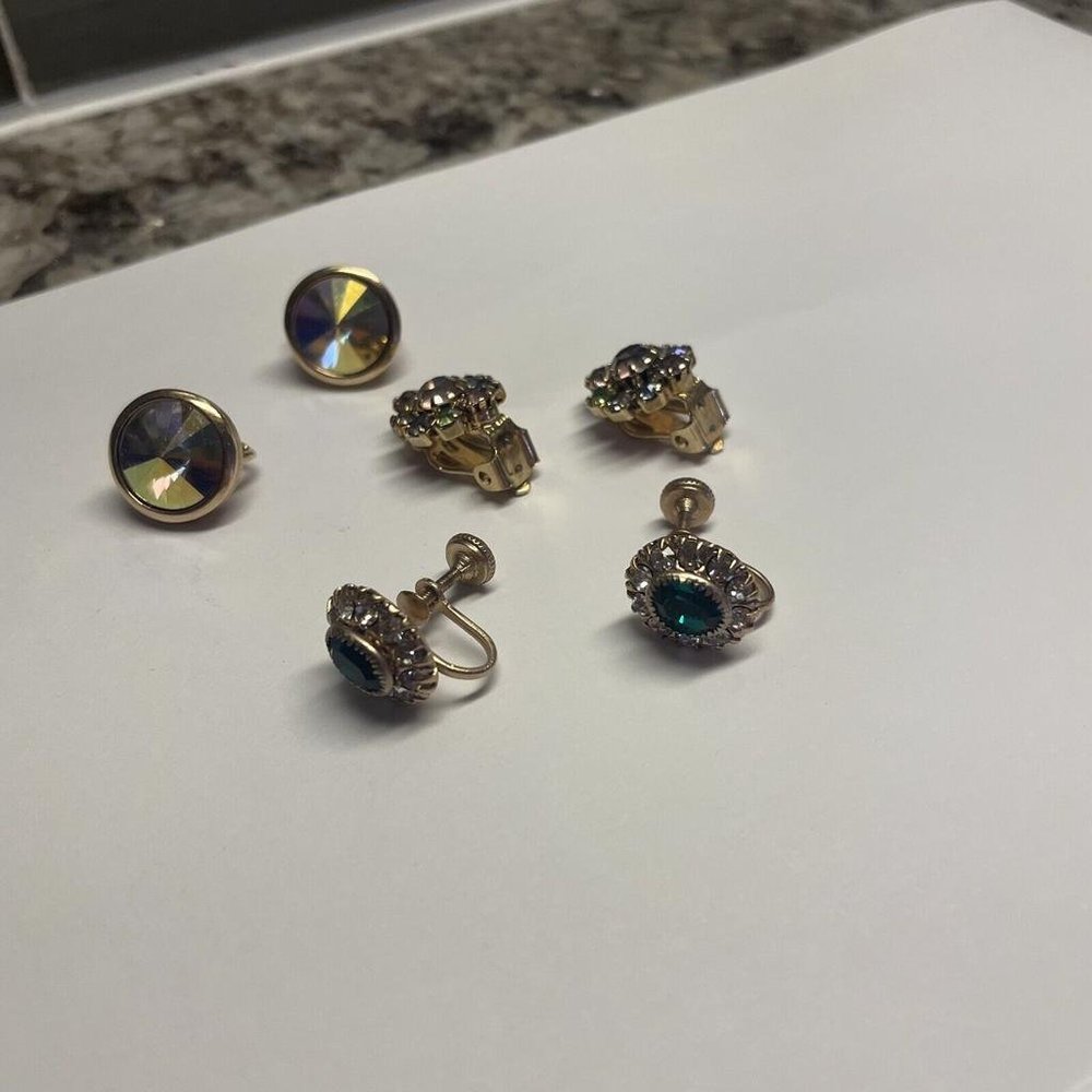 Lot Of 3 Gold Tone Clip On Screw On Clip-on Costume Earrings Signed 1 Avon